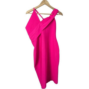 Unknown Hot Pink Bodycon Asymmetrical Strap Dress Size XL Polyester Spandex Wm’s
